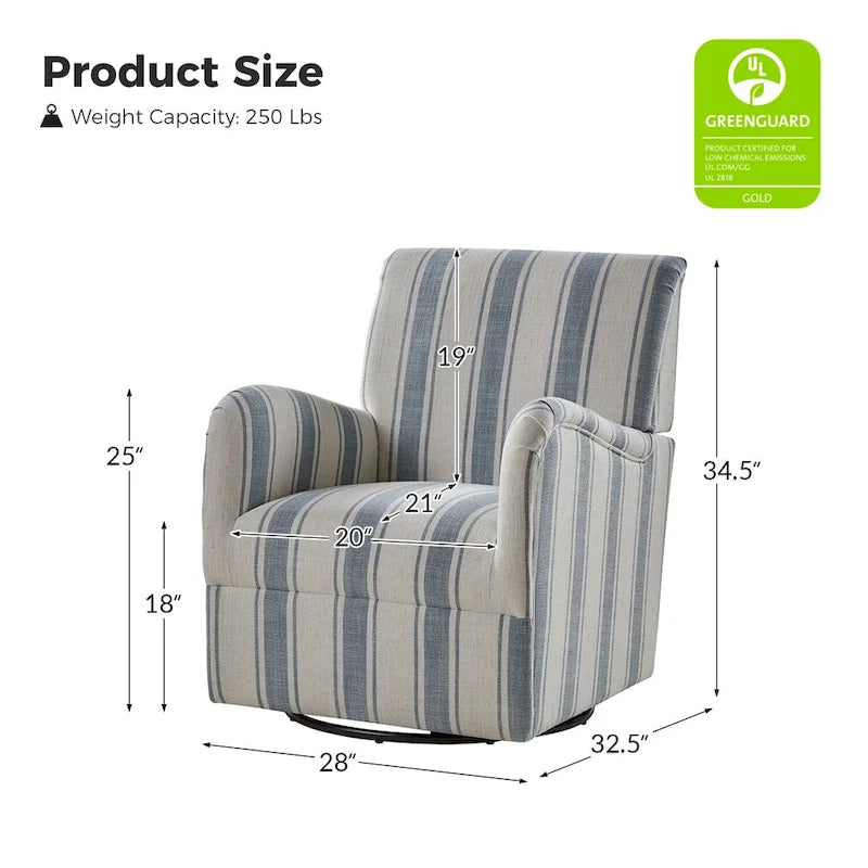 Fauteuil pivotant traditionnel à rayures jacobines bleues/bleues marines/noires/grises, lot de 2
