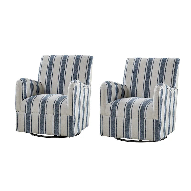 Fauteuil pivotant traditionnel à rayures jacobines bleues/bleues marines/noires/grises, lot de 2