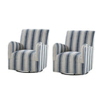 Fauteuil pivotant traditionnel à rayures jacobines bleues/bleues marines/noires/grises, lot de 2