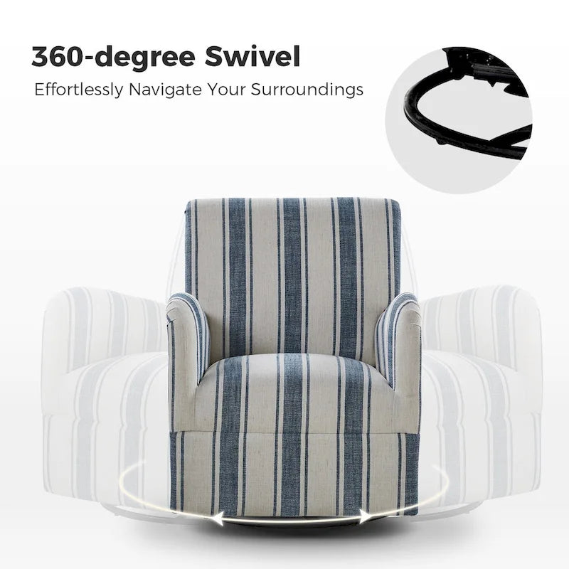 Fauteuil pivotant traditionnel à rayures jacobines bleues/bleues marines/noires/grises, lot de 2