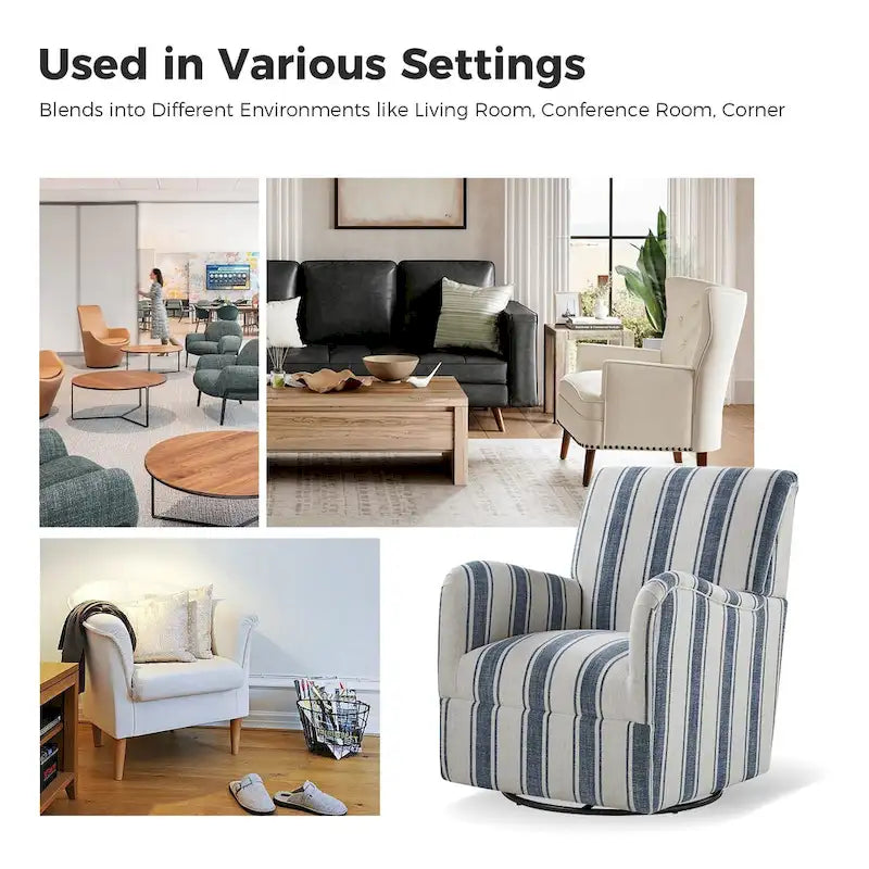 Fauteuil pivotant traditionnel à rayures jacobines bleues/bleues marines/noires/grises, lot de 2