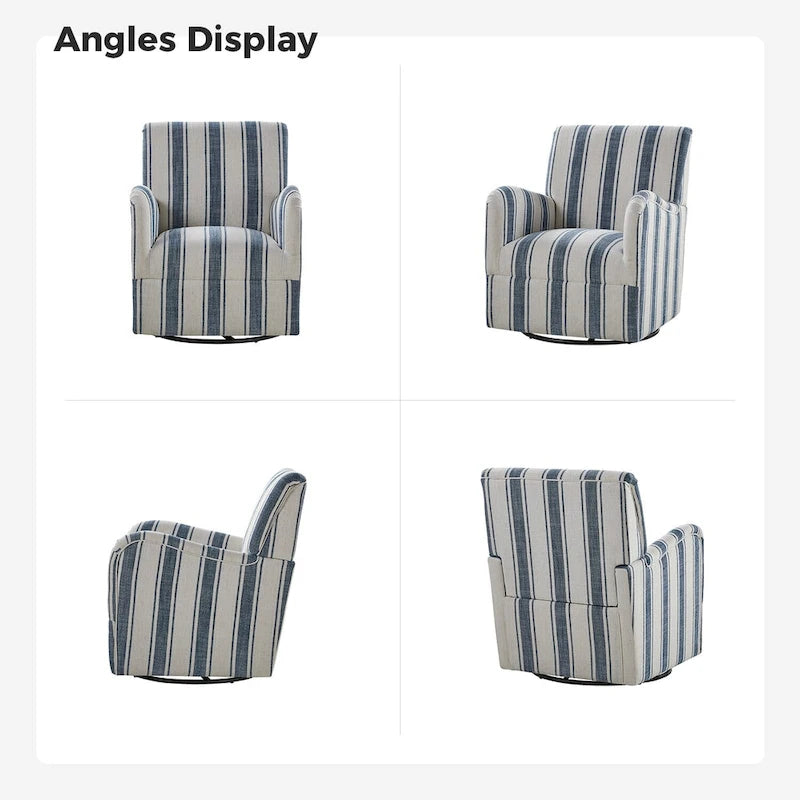 Fauteuil pivotant traditionnel à rayures jacobines bleues/bleues marines/noires/grises, lot de 2