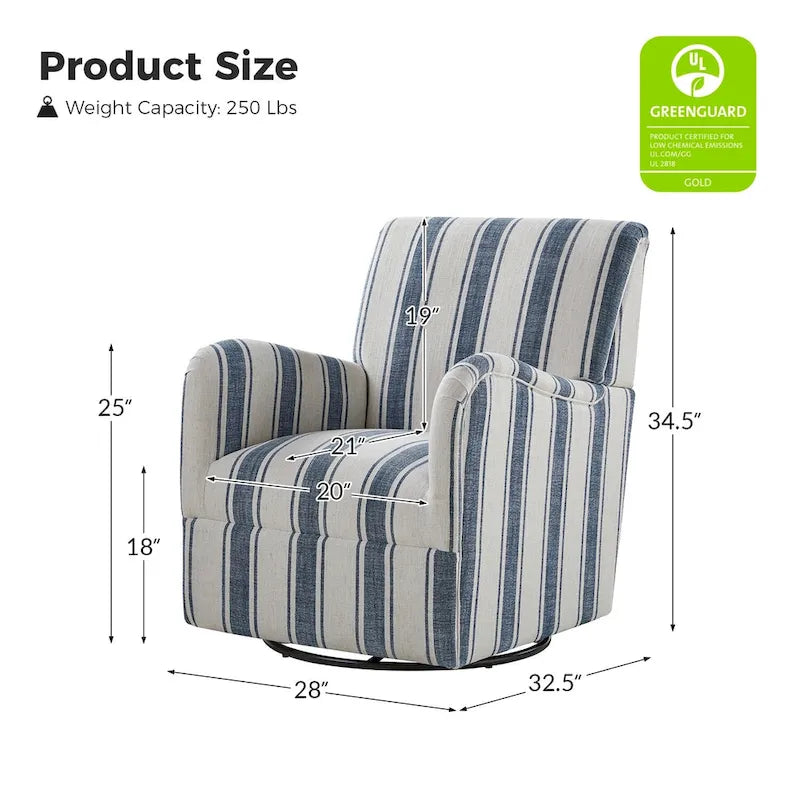 Fauteuil pivotant traditionnel à rayures jacobines bleues/bleues marines/noires/grises, lot de 2