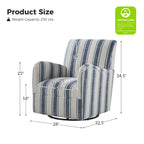 Fauteuil pivotant traditionnel à rayures jacobines bleues/bleues marines/noires/grises, lot de 2