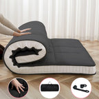 Matelas Futon de Sol Enroulable Gris/Noir – Standard et Épais, Jumeau/Double/Grand (Queen)