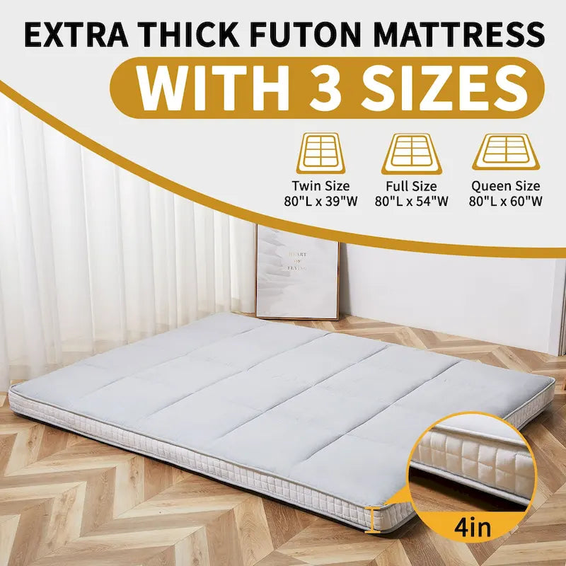 Matelas Futon de Sol Enroulable Gris/Noir – Standard et Épais, Jumeau/Double/Grand (Queen)