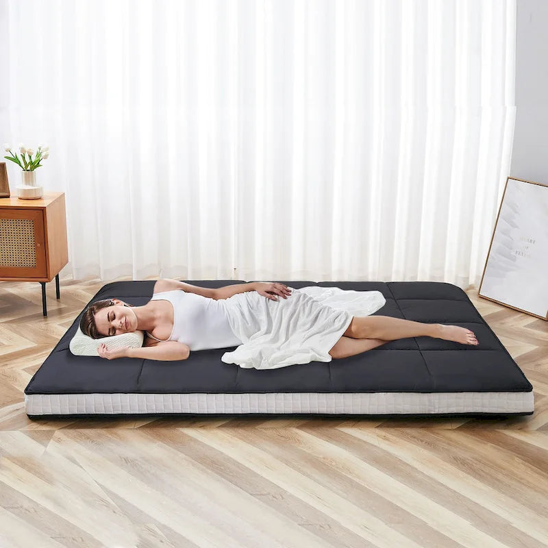Matelas Futon de Sol Enroulable Gris/Noir – Standard et Épais, Jumeau/Double/Grand (Queen)