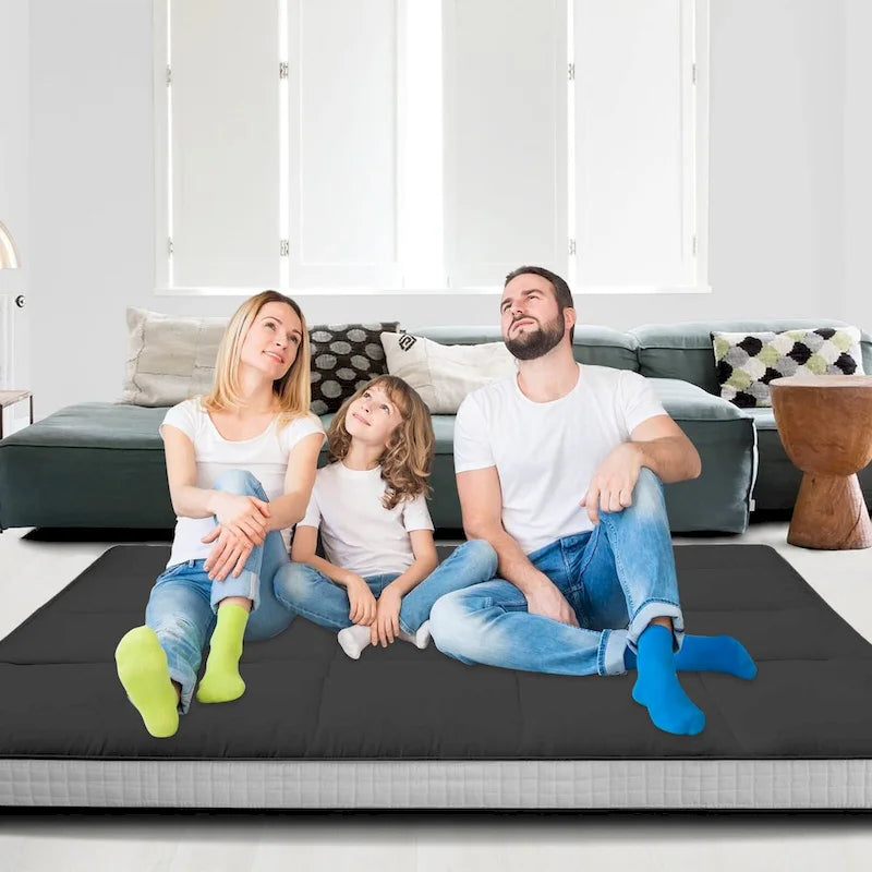 Matelas Futon de Sol Enroulable Gris/Noir – Standard et Épais, Jumeau/Double/Grand (Queen)