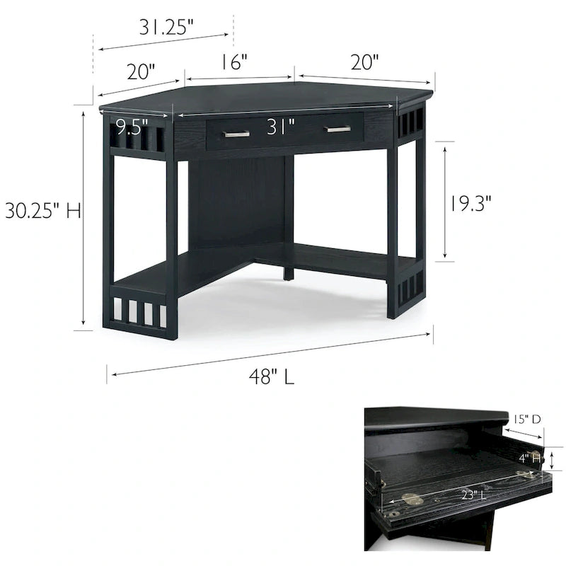 Bureau d'angle style Mission – 7 couleurs, 1 personne, bois massif