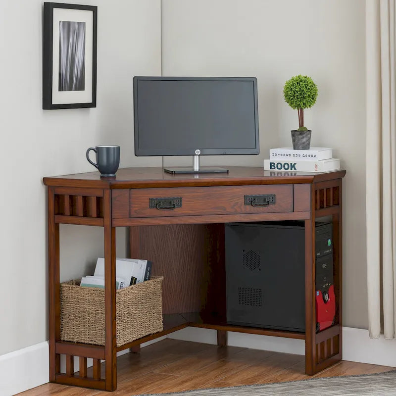 Bureau d'angle style Mission – 7 couleurs, 1 personne, bois massif