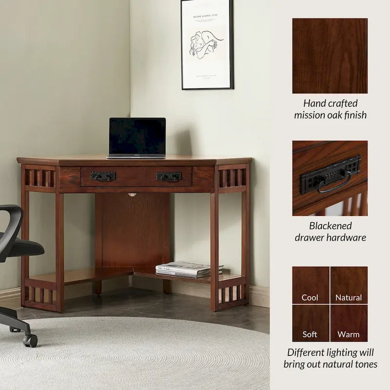 Bureau d'angle style Mission – 7 couleurs, 1 personne, bois massif