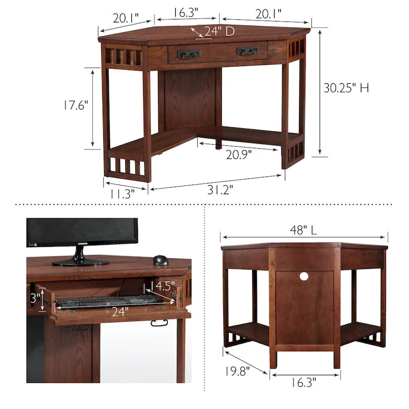 Bureau d'angle style Mission – 7 couleurs, 1 personne, bois massif