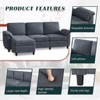 Canapé d'angle en tissu, 3 places, avec ottomane et oreillers amovibles, couleur kaki/noir/gris/vert