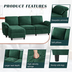 Canapé d'angle en tissu, 3 places, avec ottomane et oreillers amovibles, couleur kaki/noir/gris/vert