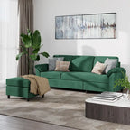Canapé d'angle en tissu, 3 places, avec ottomane et oreillers amovibles, couleur kaki/noir/gris/vert