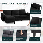 Canapé d'angle en tissu, 3 places, avec ottomane et oreillers amovibles, couleur kaki/noir/gris/vert