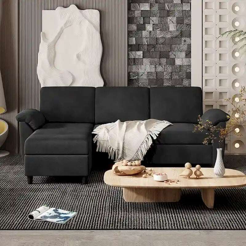 Canapé d'angle en tissu, 3 places, avec ottomane et oreillers amovibles, couleur kaki/noir/gris/vert
