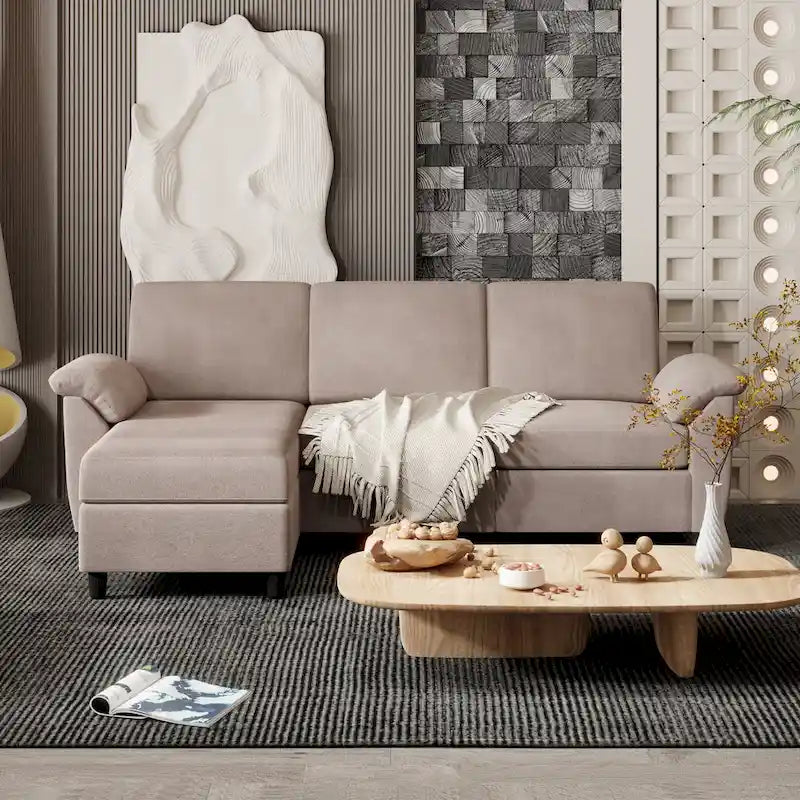 Canapé d'angle en tissu, 3 places, avec ottomane et oreillers amovibles, couleur kaki/noir/gris/vert