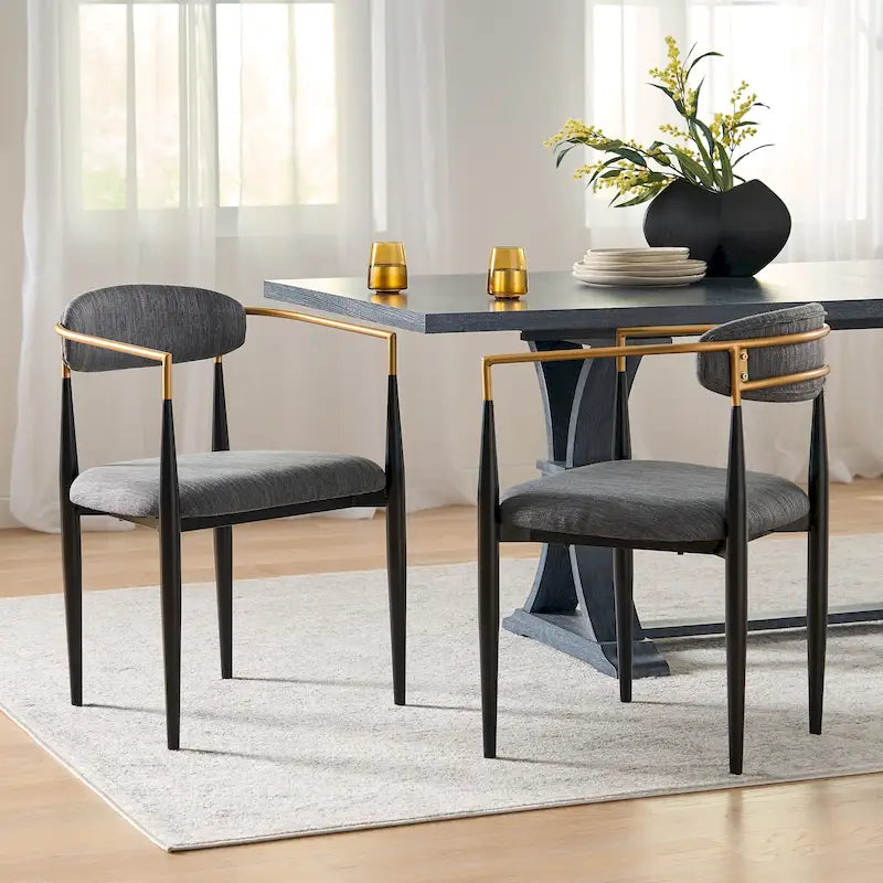 Chaise de salle à manger capitonnée noire/dorée, style moderne, lot de 2