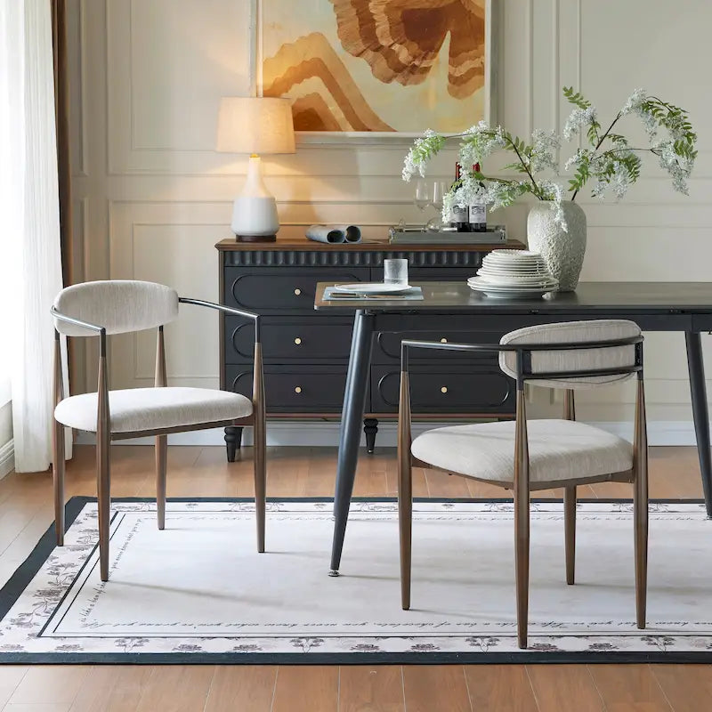 Chaise de salle à manger capitonnée noire/dorée, style moderne, lot de 2