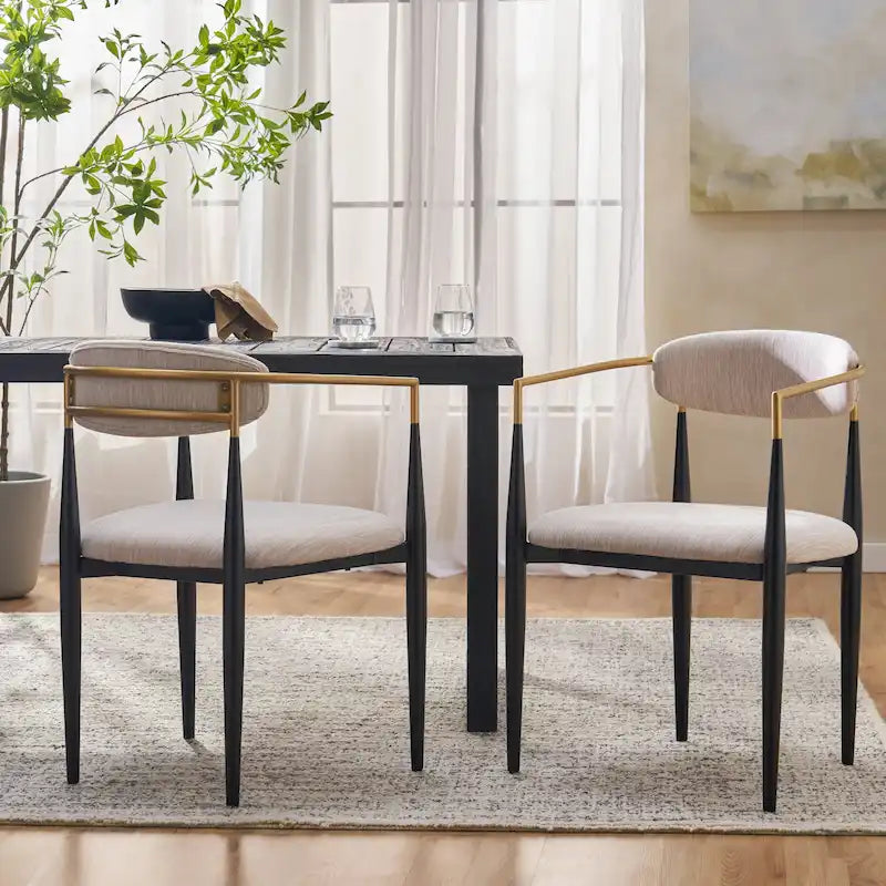 Chaise de salle à manger capitonnée noire/dorée, style moderne, lot de 2