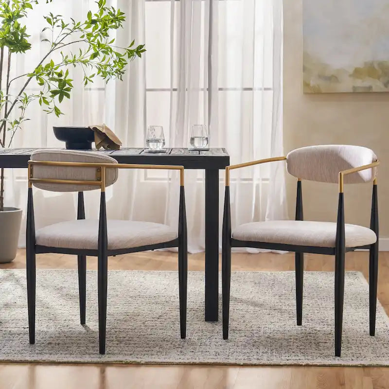 Chaise de salle à manger capitonnée noire/dorée, style moderne, lot de 2