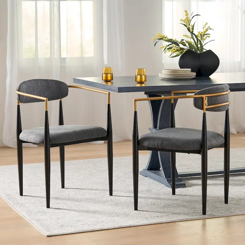 Chaise de salle à manger capitonnée noire/dorée, style moderne, lot de 2