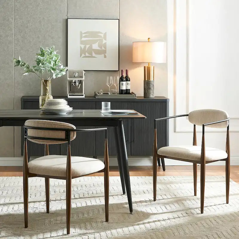 Chaise de salle à manger capitonnée noire/dorée, style moderne, lot de 2