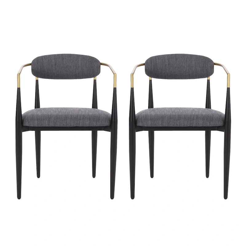 Chaise de salle à manger capitonnée noire/dorée, style moderne, lot de 2