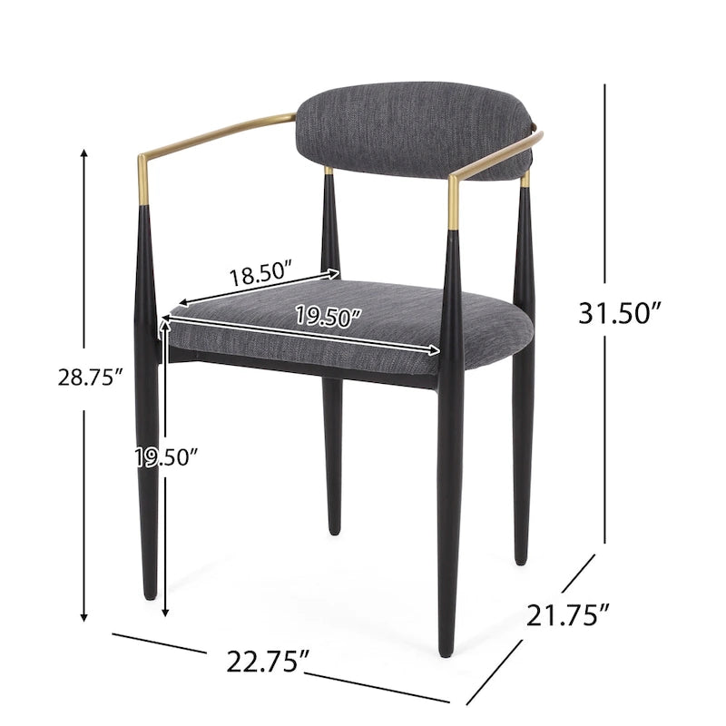 Chaise de salle à manger capitonnée noire/dorée, style moderne, lot de 2