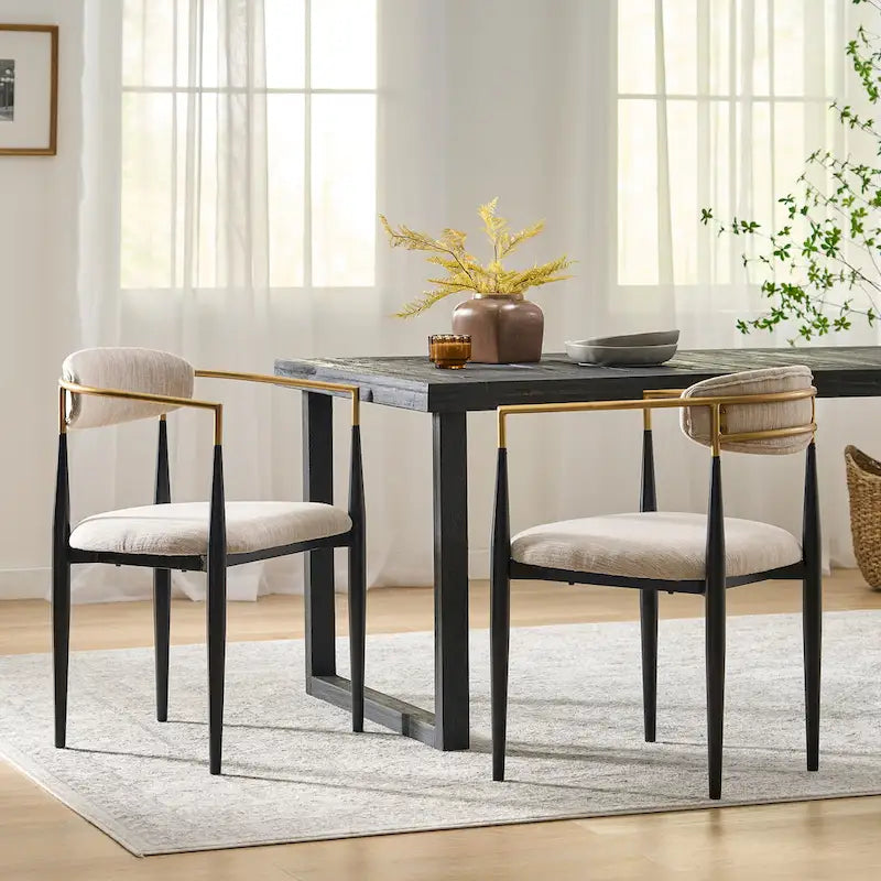 Chaise de salle à manger capitonnée noire/dorée, style moderne, lot de 2