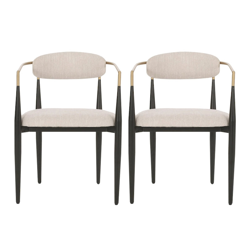 Chaise de salle à manger capitonnée noire/dorée, style moderne, lot de 2
