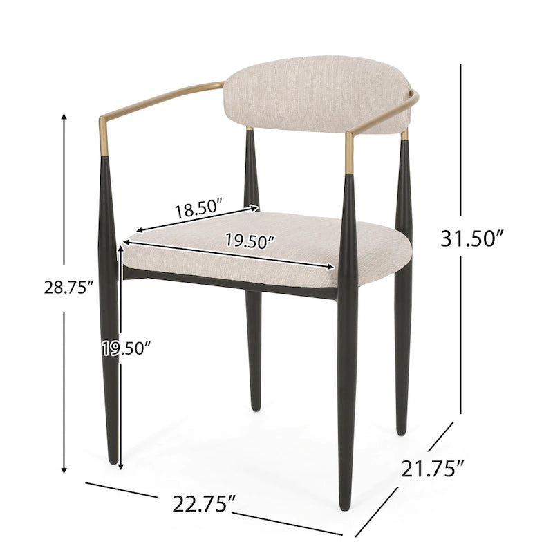 Chaise de salle à manger capitonnée noire/dorée, style moderne, lot de 2
