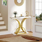 Console moderne dorée avec plateau en marbre pour entrée ou couloir