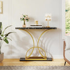 Console moderne dorée avec plateau en marbre pour entrée ou couloir