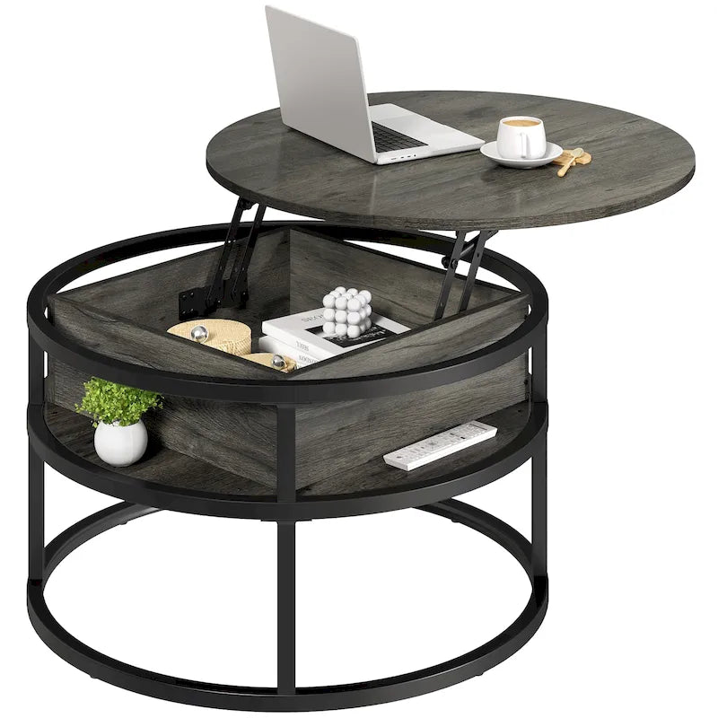 Table basse relevable ronde avec rangement, multicolore, 1-2 personnes