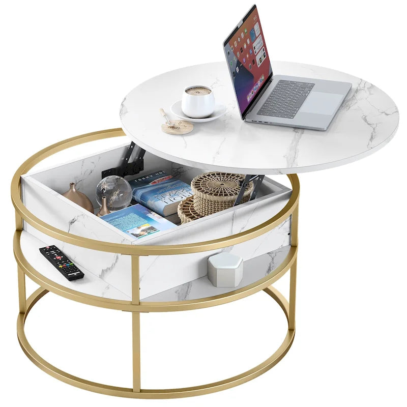 Table basse relevable ronde avec rangement, multicolore, 1-2 personnes