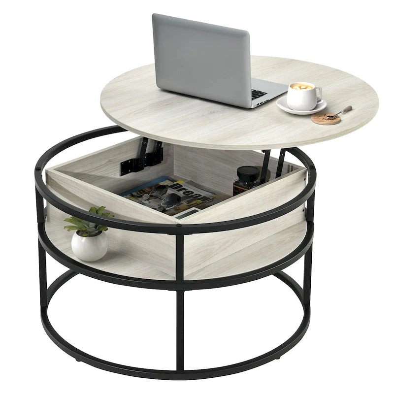 Table basse relevable ronde avec rangement, multicolore, 1-2 personnes