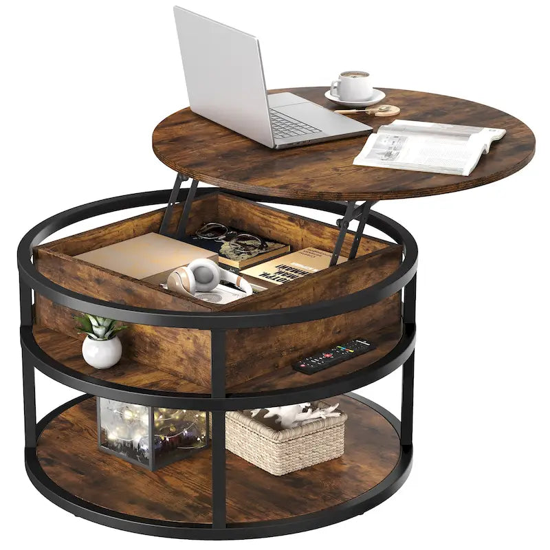 Table basse relevable ronde avec rangement, multicolore, 1-2 personnes