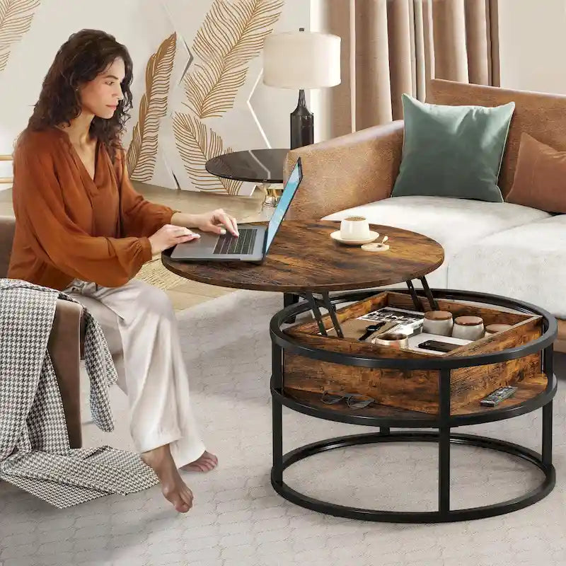 Table basse relevable ronde avec rangement, multicolore, 1-2 personnes
