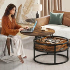 Table basse relevable ronde avec rangement, multicolore, 1-2 personnes