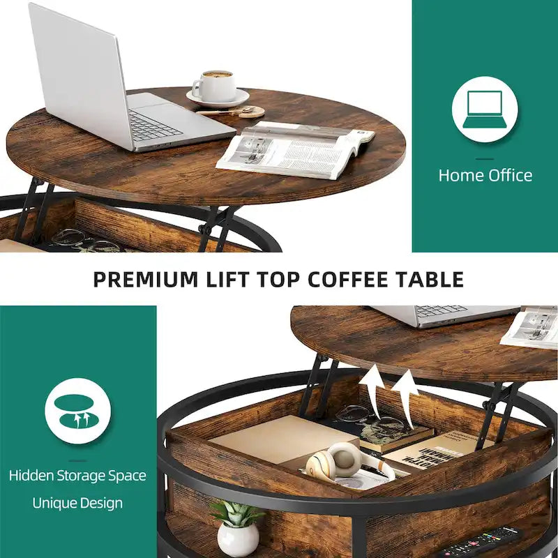 Table basse relevable ronde avec rangement, multicolore, 1-2 personnes