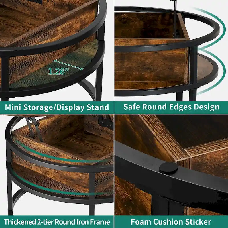 Table basse relevable ronde avec rangement, multicolore, 1-2 personnes