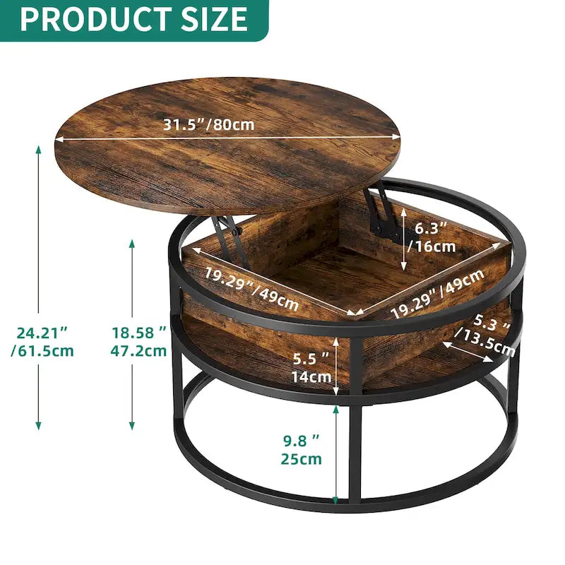 Table basse relevable ronde avec rangement, multicolore, 1-2 personnes