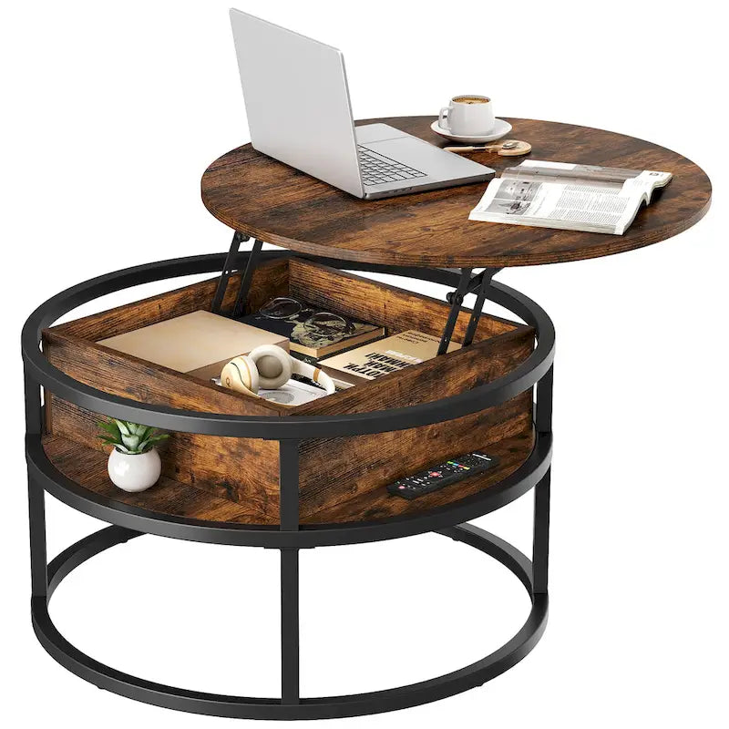 Table basse relevable ronde avec rangement, multicolore, 1-2 personnes