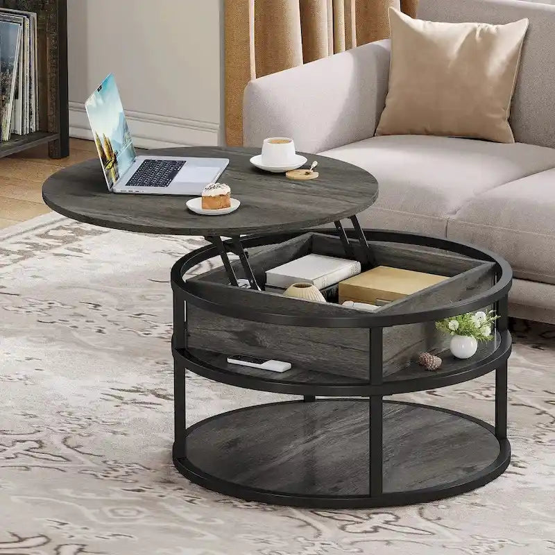 Table basse relevable ronde avec rangement, multicolore, 1-2 personnes