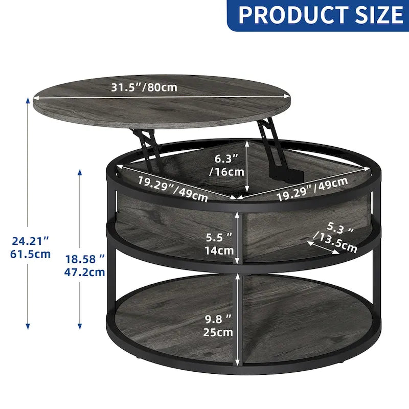 Table basse relevable ronde avec rangement, multicolore, 1-2 personnes