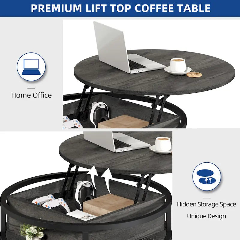 Table basse relevable ronde avec rangement, multicolore, 1-2 personnes