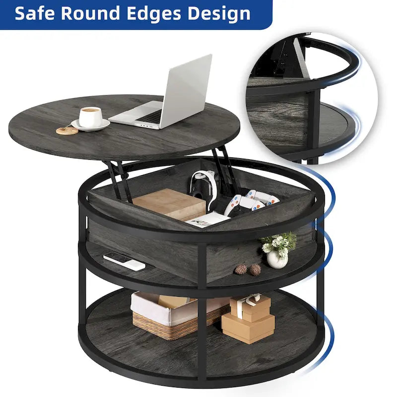 Table basse relevable ronde avec rangement, multicolore, 1-2 personnes