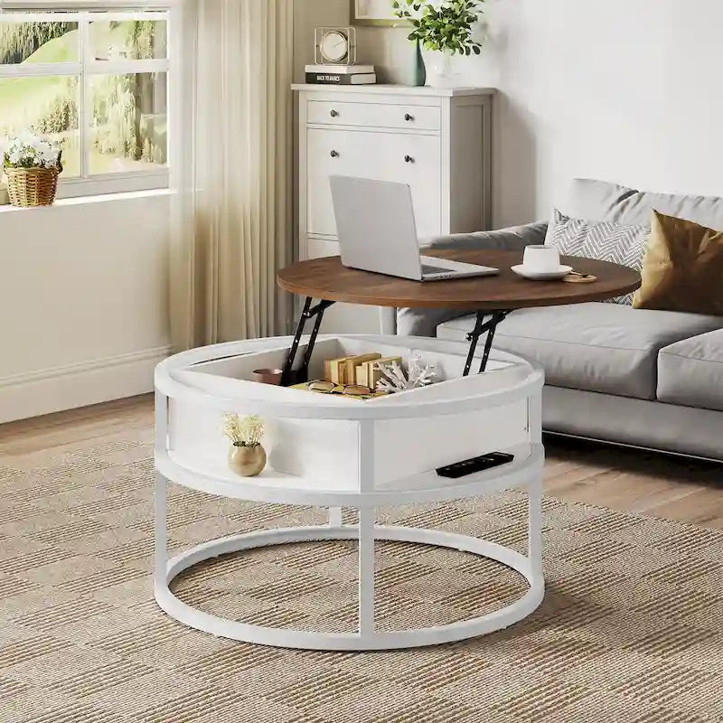 Table basse relevable ronde avec rangement, multicolore, 1-2 personnes